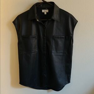 Elan Faux Leather 2 Pocket Sleeveless Snap Front Closure Vest Top. ..S